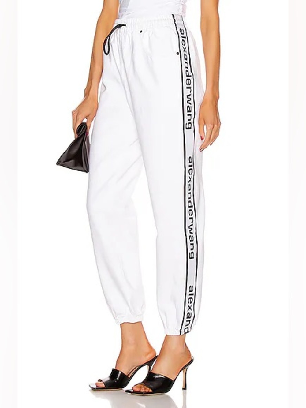 Alexander Wang Logo Tape White Cotton Jogger Sweatpants Size L